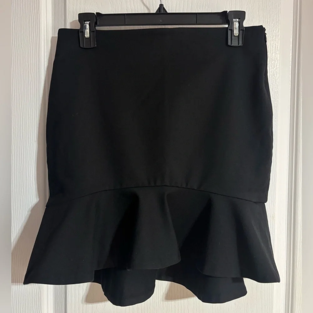 Zara Ruffle Frill Mini High Low Cotton Blend Side Zipper Black Skirt Size Small - Picture 1 of 7